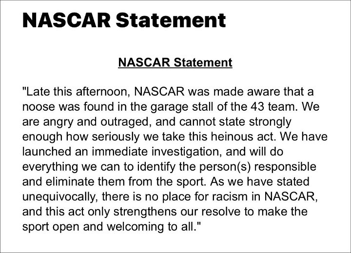NASCAR's statement