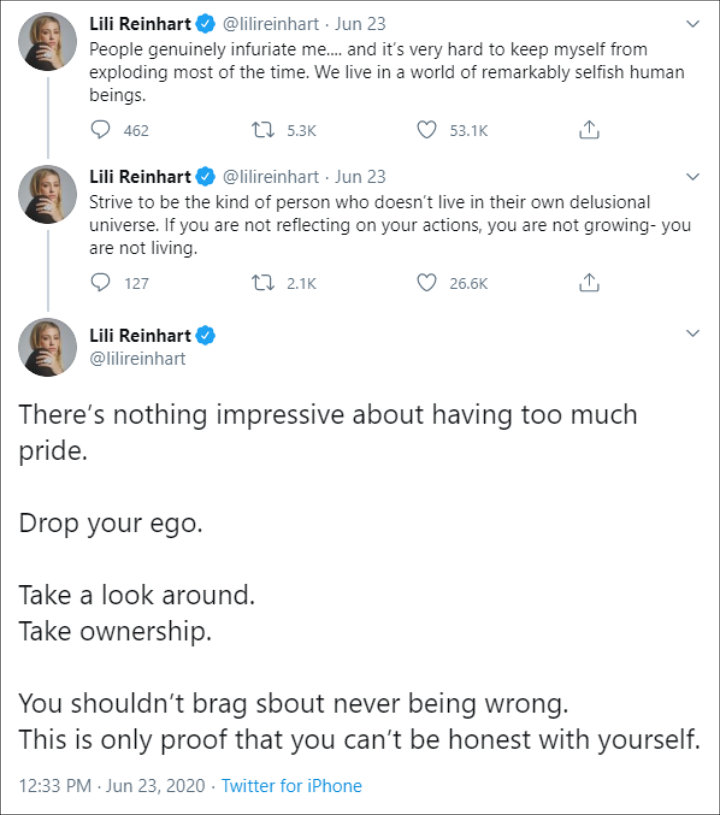 Lili Reinhart's tweets