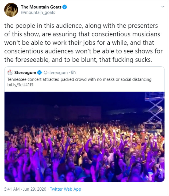The Mountain Goats' Twitter Post