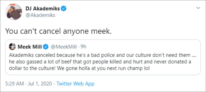DJ Akademiks fired back at Meek Mill