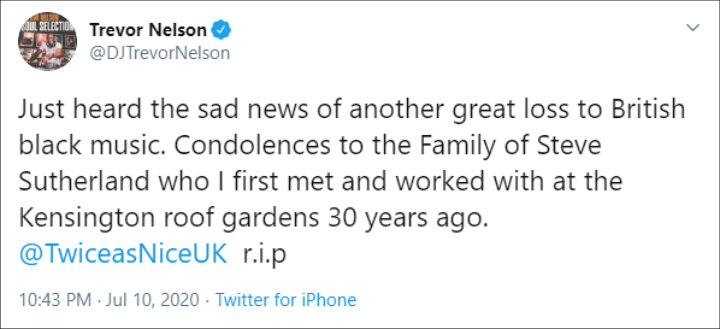 Trevor Nelson's Twitter Post