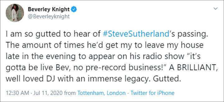 Beverley Knight's Twitter Post