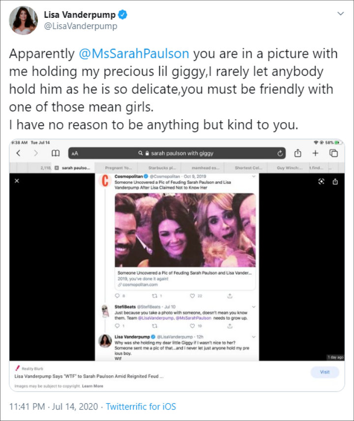 Lisa Vanderpump hits back at Sarah Paulson's claims