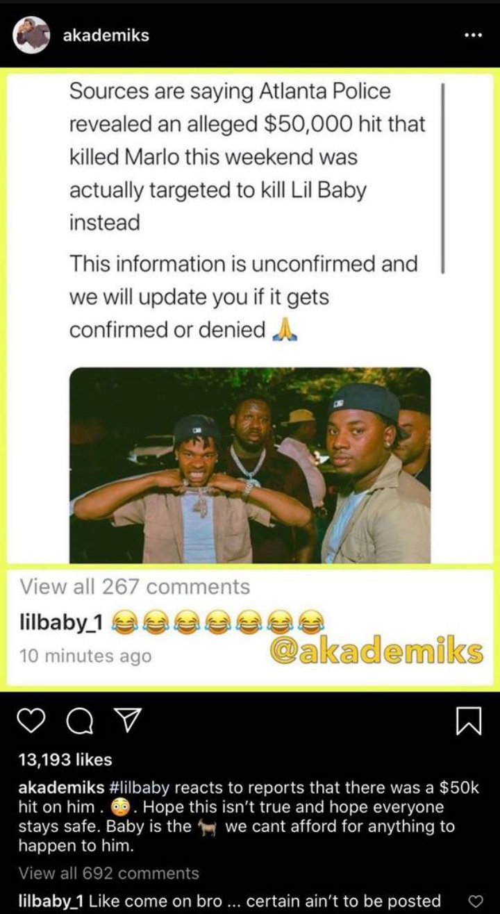 Lil Baby Denies Lil Marlo Shooting Was Meant for Him