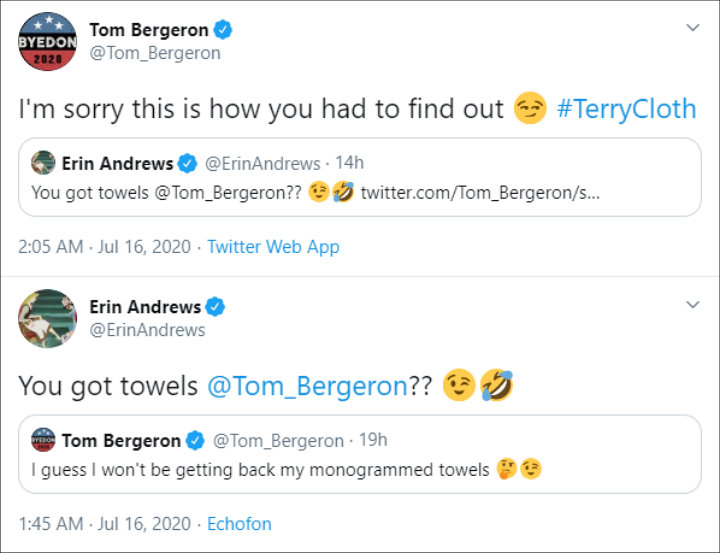 Tom Bergeron and Erin Andrews seemingly reacted to being replaced by Tyra Banks on DWTS