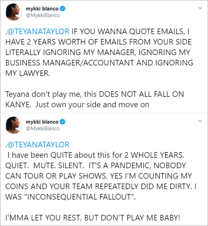 Mykki Blanco accused Teyana and her team of ignoring her emails