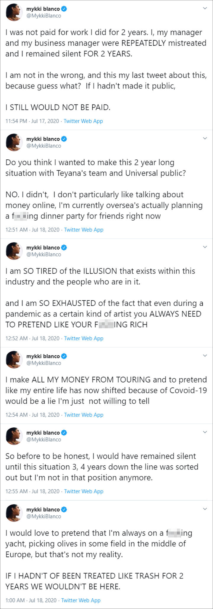 Mykki went on a rant on Twitter