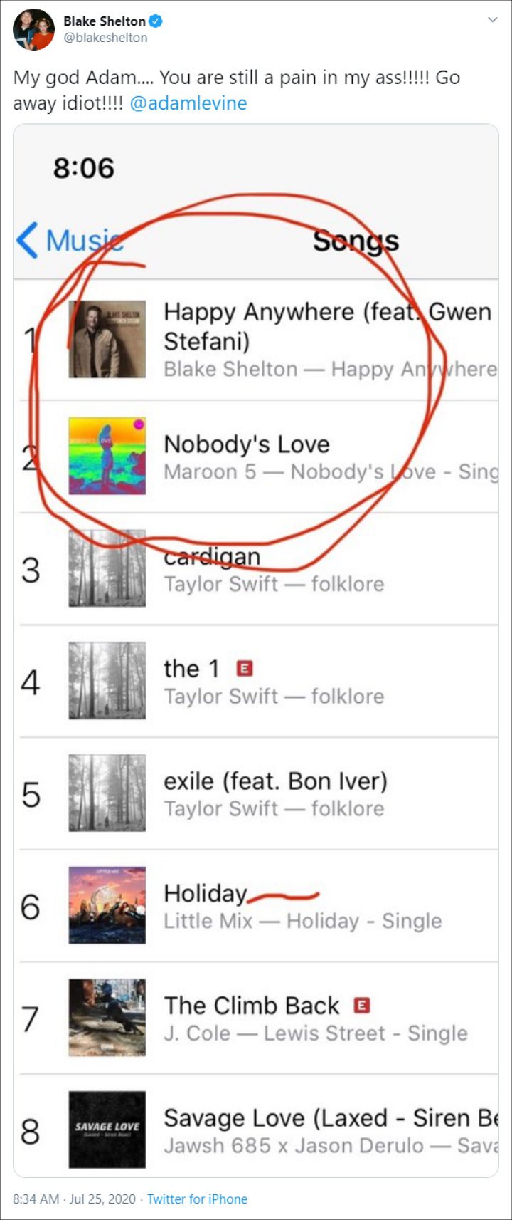Blake Shelton's Twitter Post