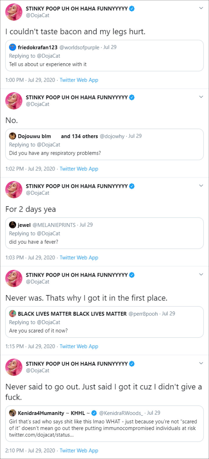 Doja Cat shared her COVID-19 symptoms