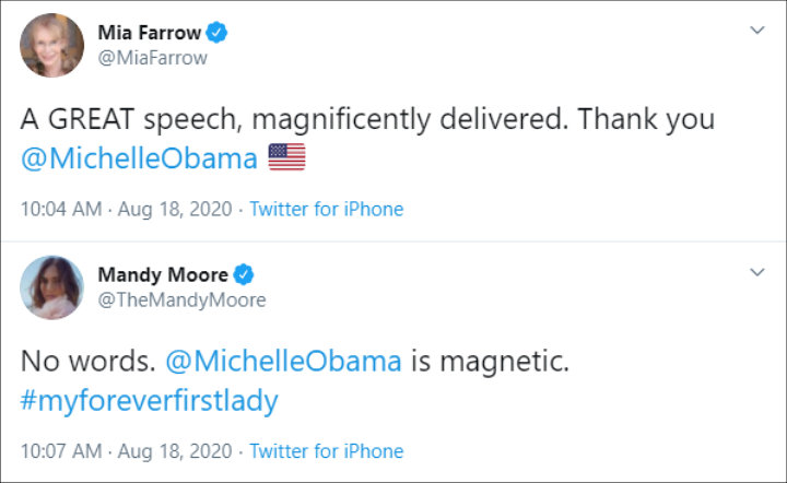Mia Farrow and Mandy Moore's Tweets