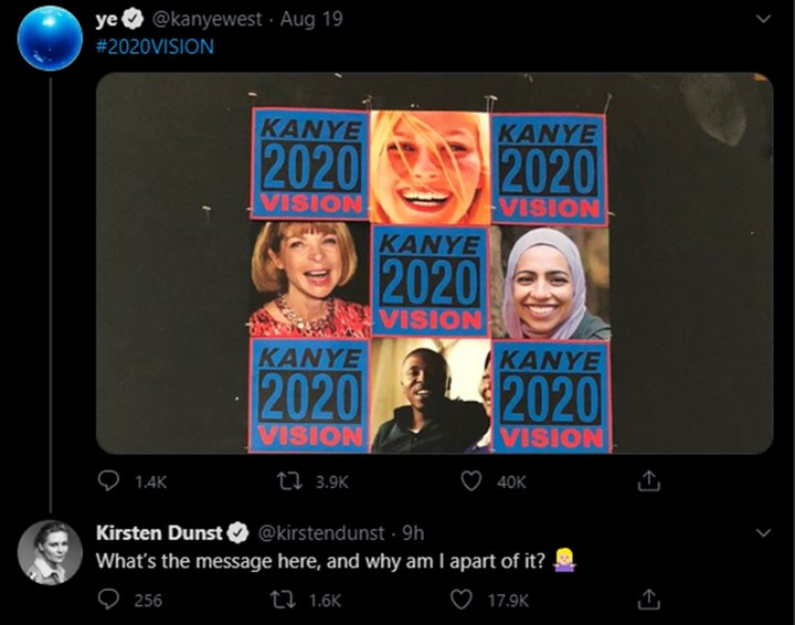 Kirsten Dunst was baffled by Kanye West's tweet