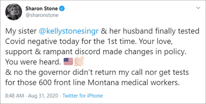 Sharon Stone's Twitter Post