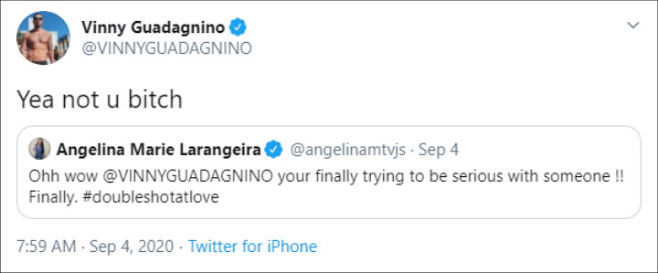Vinny Guadagnino called Angelina Pivarnick b-word on Twitter