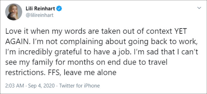 Lili Reinhart's Tweet
