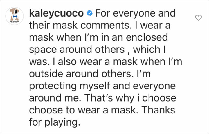 Kaley Cuoco's IG Response