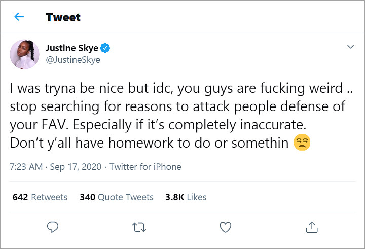 Justine Skye Claps Back at Haters