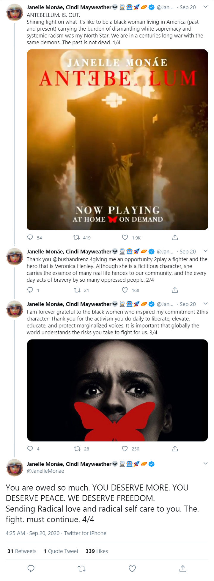 Janelle Monae's Twitter Post