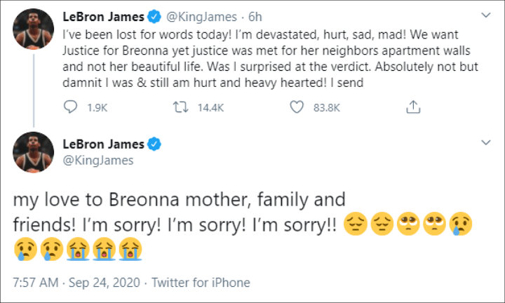 LeBron James 'Devastated' Over Breonna Taylor Decision