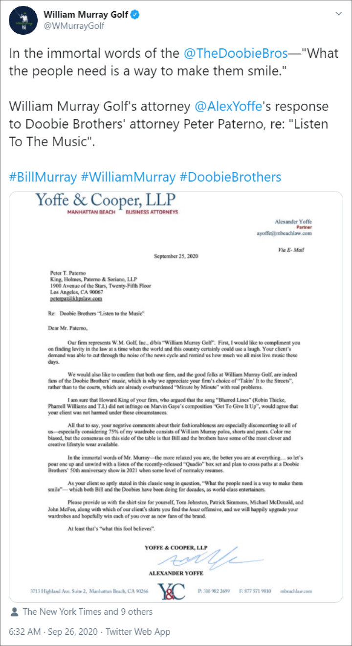 William Murray Golf's Twitter Post