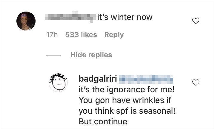 Rihanna's IG Comment