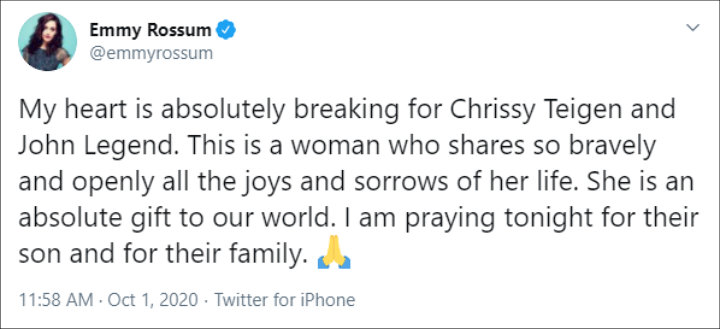 Emmy Rossum's Tweet to Chrissy Teigen