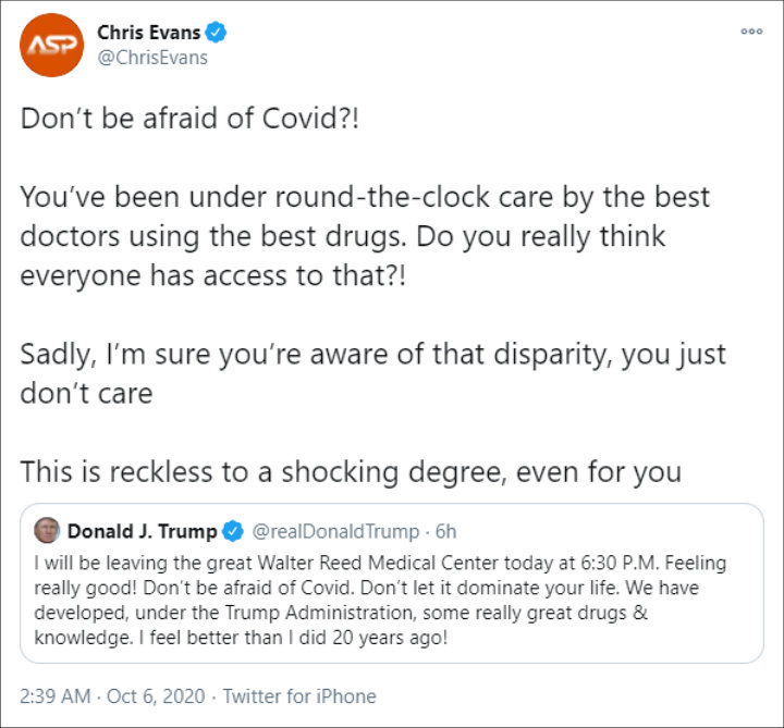 Chris Evans' Twitter Post