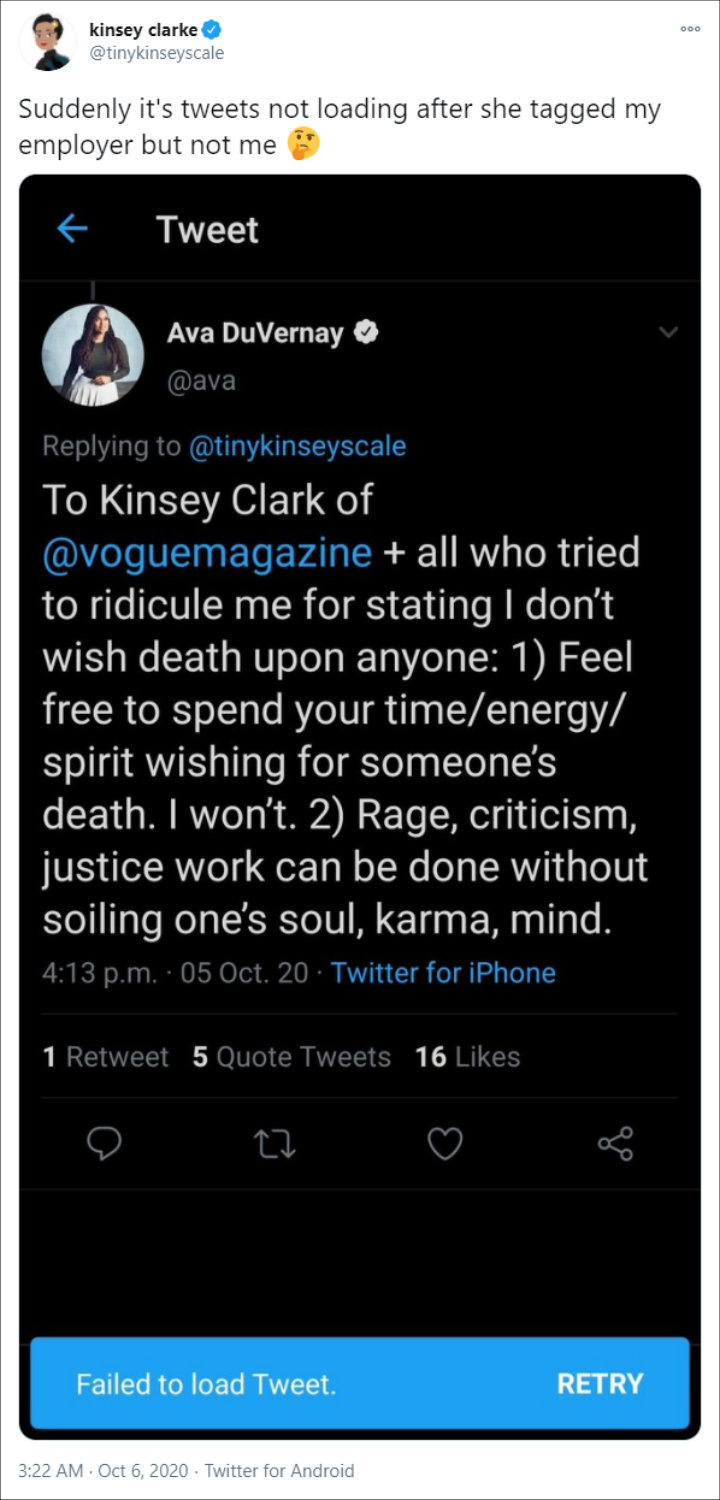 Ava Duvernay's Tweet