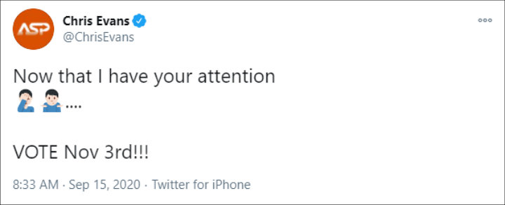 Chris Evans' Twitter Post