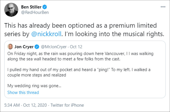 Ben Stiller's Twitter Post