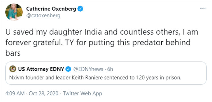 Catherine Oxenberg's Tweet