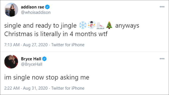 Addison Rae and Bryce Hall's Tweets