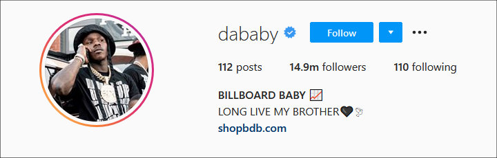 DaBaby's Instagram Profile