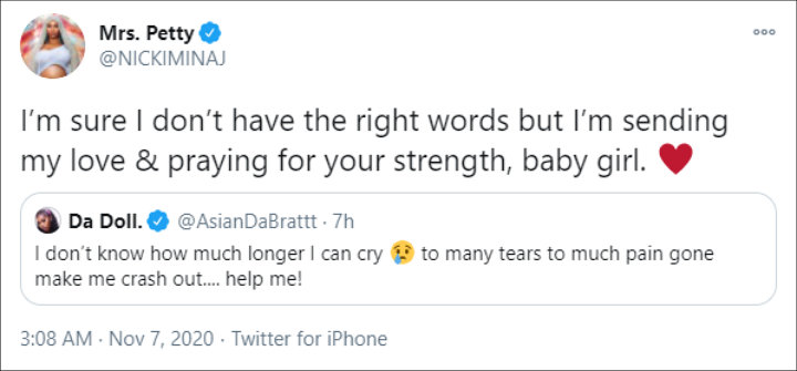 Nicki Minaj Praying For Asian Doll After Concerning Tweets Over Beau King Von S Death