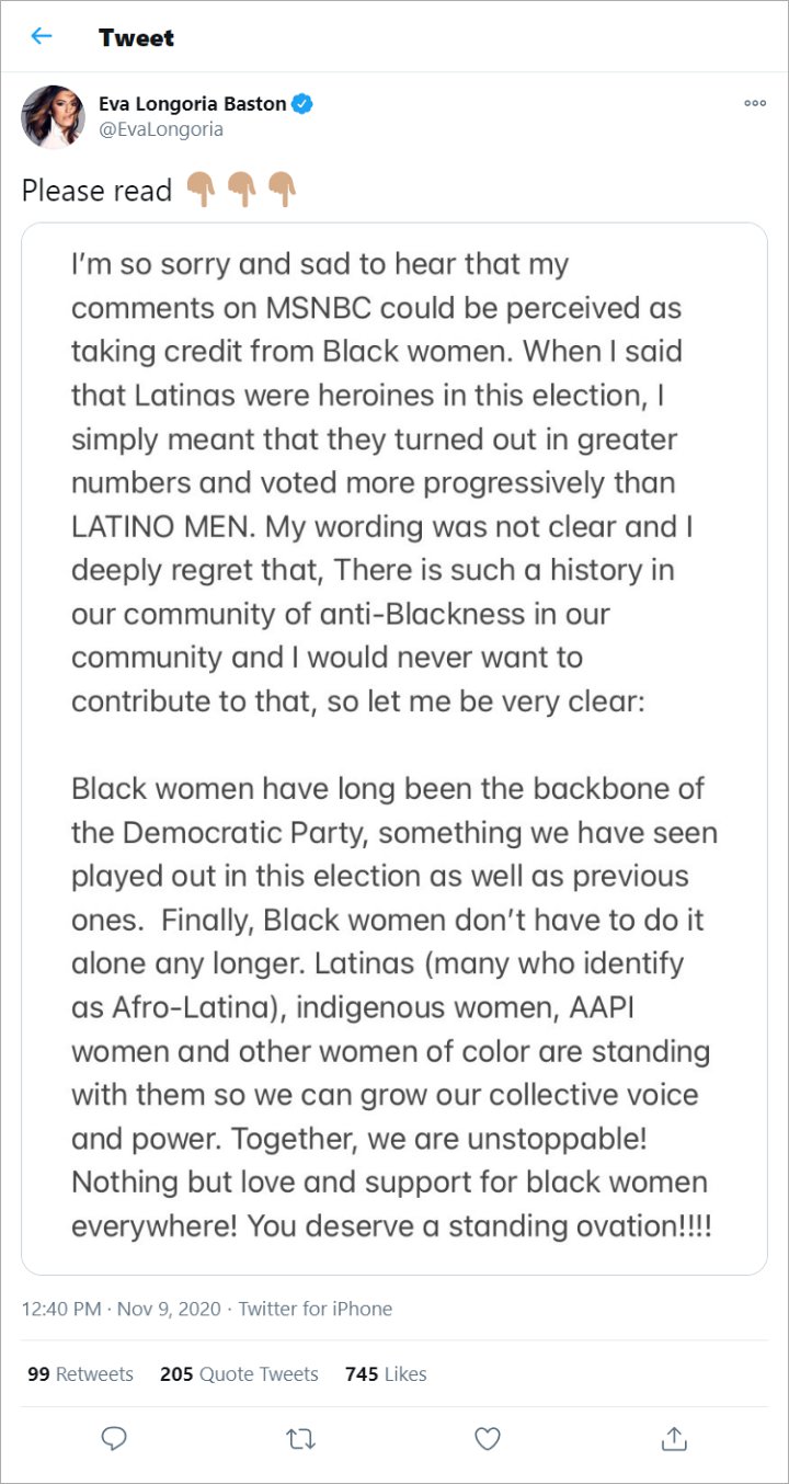 Eva Longoria's Statement
