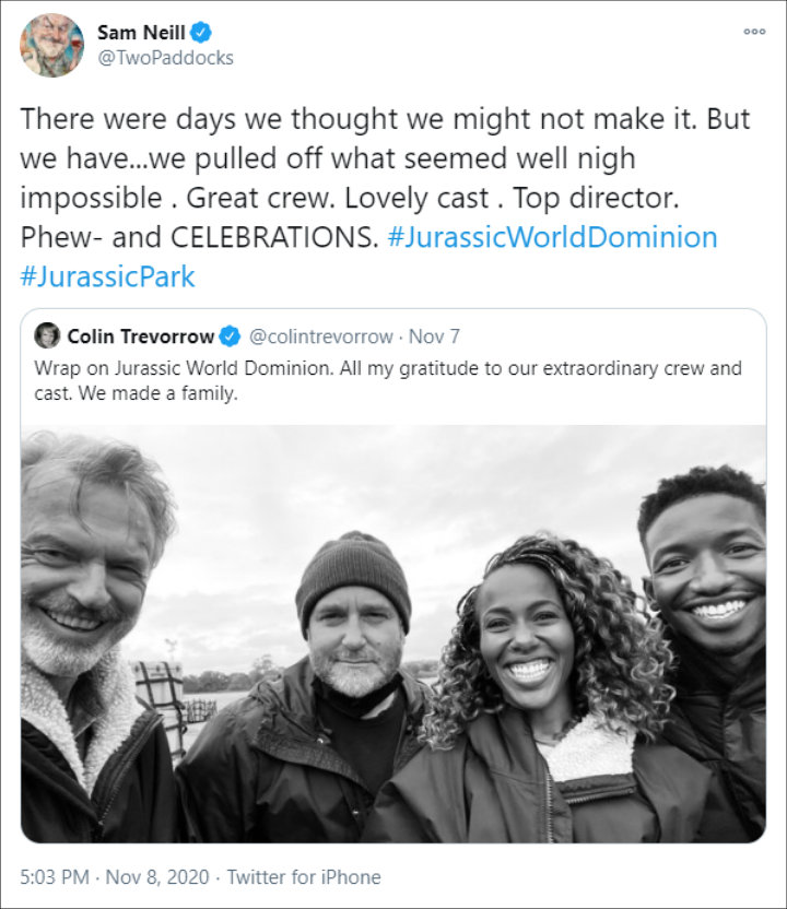 Sam Neill's Twitter Post