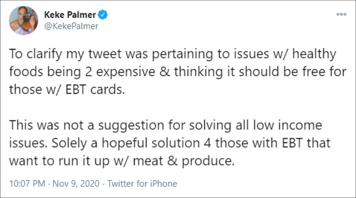 Keke Palmer's Tweet
