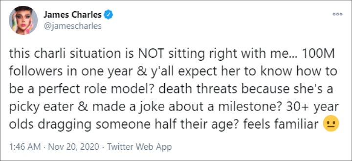 James Charles' Tweet