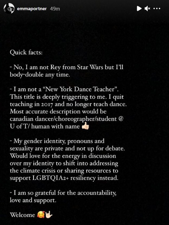 Emma Portner's IG Story