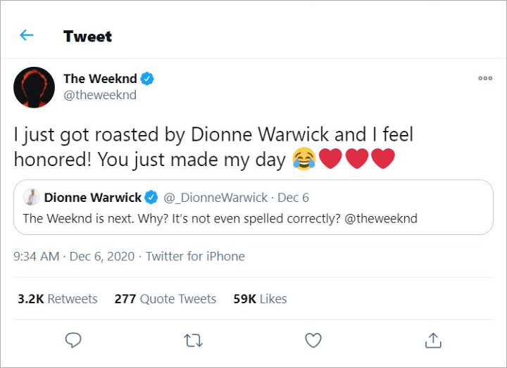 The Weeknd's Tweet