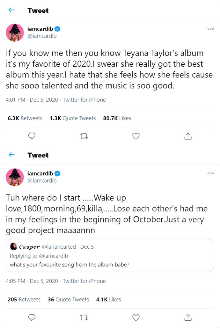 Cardi B sent support to Teyana Taylor after retirement claims