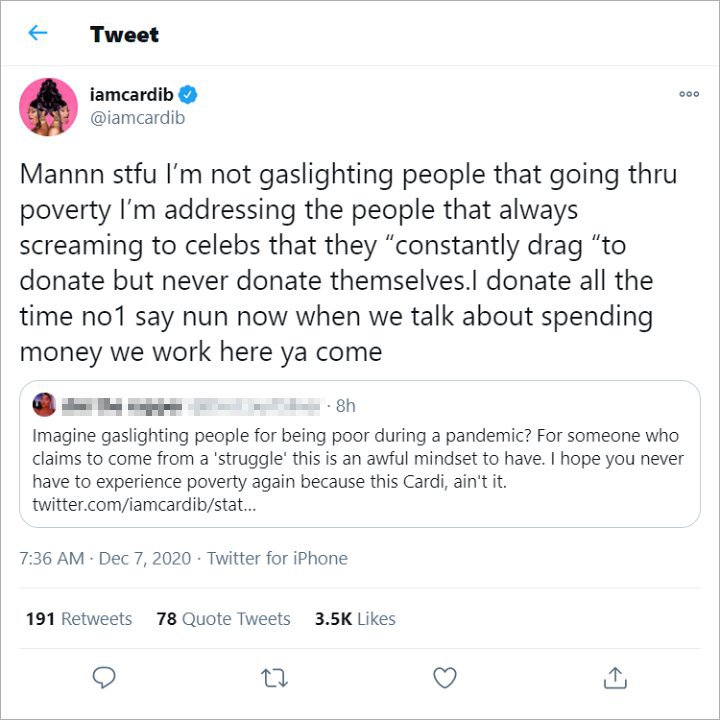 Cardi B's Tweet