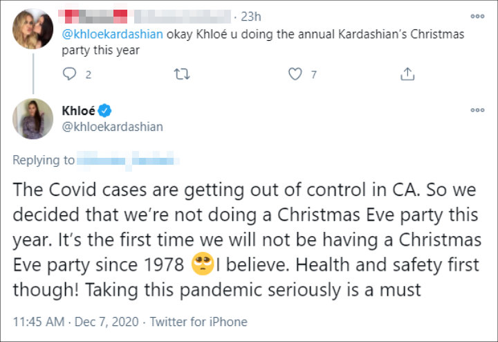 Khloe Kardashian reveals they cancel Christmas Eve party