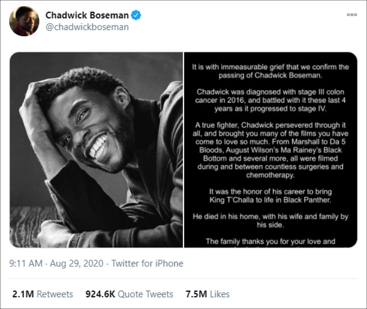 Chadwick Boseman's Tweet