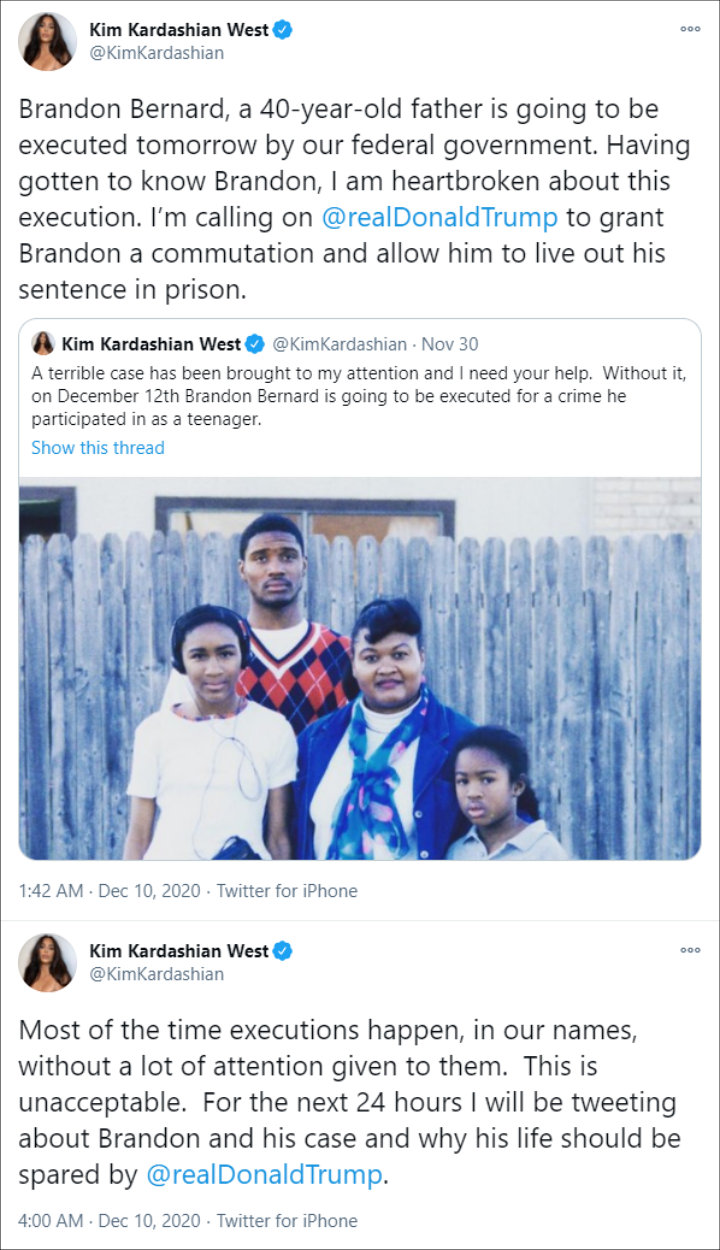 Kim Kardashian urged Donald Trump to give pardon to Brandon Bernard