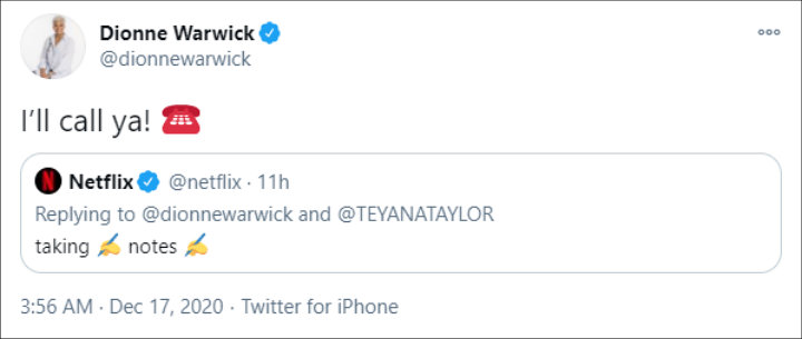 Netflix's Reply to Dionne Warwick's Tweet