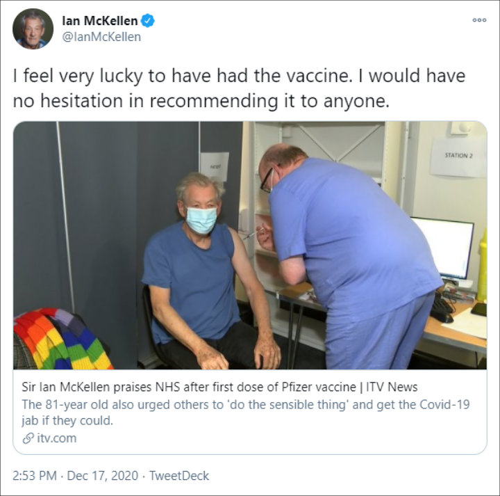 Ian McKellen's Tweet