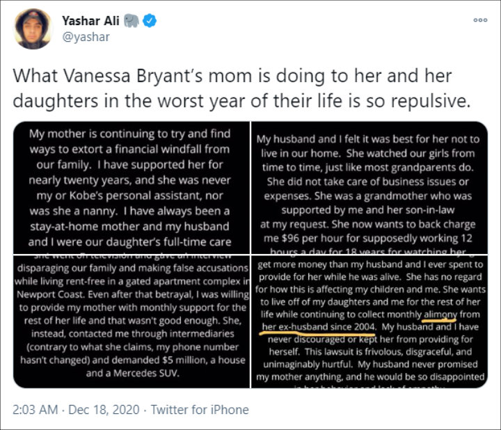 Tweet Supporting Vanessa Bryant