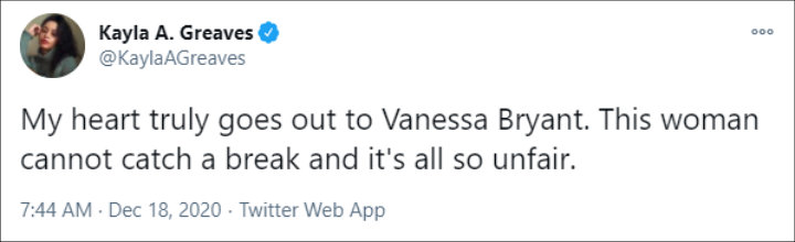 Tweet Supporting Vanessa Bryant