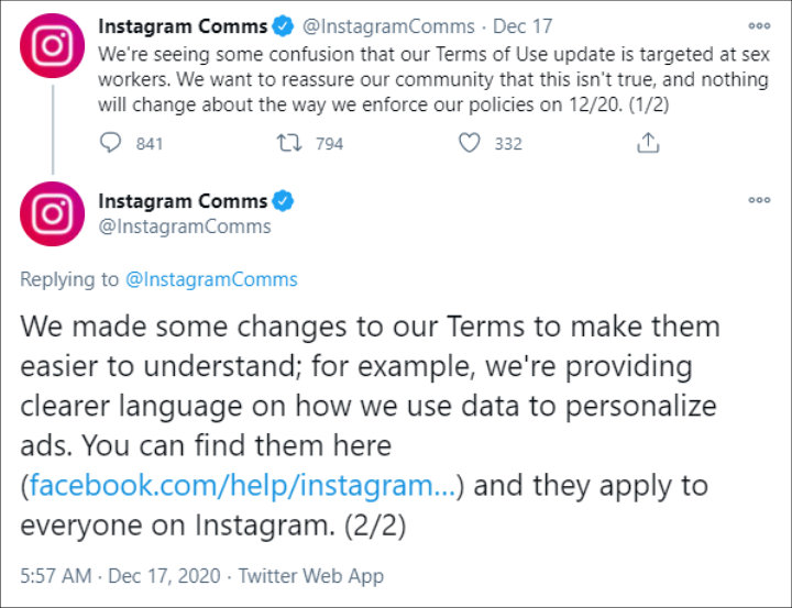 Instagram's Tweet