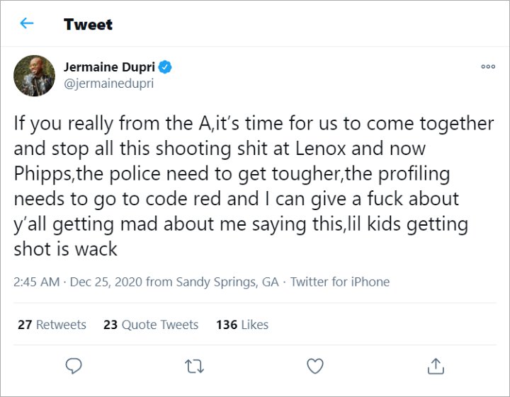 Jermaine Dupri's Tweet